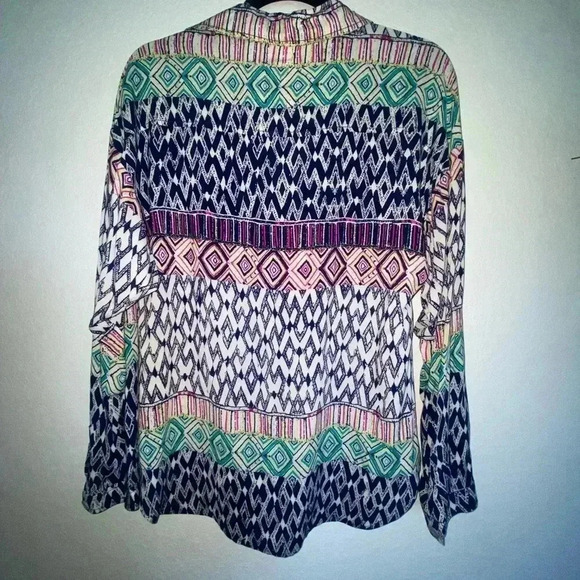 NWT Plenty By Tracy Reese Multicolor 3/4 Sleeve Geometric Print Popover Blouse - Picture 6 of 7